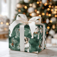 Festive Green Dog Christmas Gift Wrap, English Bulldog Pine Wreath Wrapping Paper, Watercolor Bulldog Holiday Wrapping Paper, Pet Lover Wrap