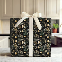 Botanical Black Christmas Gift Wrap, Gold Ornament Wrapping Paper, Elegant Holiday Greenery Wrapping Paper, Xmas Present Wrapping Paper