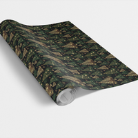 Gold Emerald Pine Tree Gift Wrap, Enchanted Forest Christmas Wrapping Paper, Woodland Holiday Gift Wrap Roll, Festive Winter Wrapping Paper