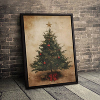 Vintage Holiday Canvas Wall Art, Christmas Tree Canvas Print, Red Ornaments Winter Tree Canvas, Digital Download Xmas Home Decor