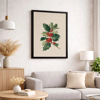Botanical Holly Wall Art, Holly Berries Canvas Print, Vintage Holiday Plant Canvas, Christmas Botanical Print, Printable Digital Download