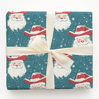 Rustic Teal Christmas Gift Wrap, Western Cowboy Santa Wrapping Paper, Country Santa Claus Wrapping Paper, Snowy Holiday Gift Wrapping Paper