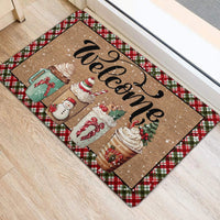 Festive Latte Welcome Mat, Christmas Coffee Doormat, Holiday Winter Coffee Lover Doormat, Front Porch Entry Doormat, Comfy Xmas Decor Present