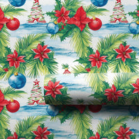 Tropical Palm and Poinsettia Gift Wrap, Coastal Christmas Wrapping Paper, Beach Holiday Wrapping Paper, Ocean Festive Present Wrap
