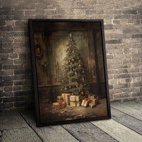 Old World Christmas Canvas Art, Vintage Christmas Tree Wall Art Digital Download, Rustic Holiday Tree Painting, Printable Christmas Print