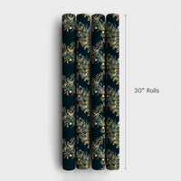 Elegant Gold Green Gift Wrap Roll, Botanical Wreath Christmas Wrapping Paper, Winter Holiday Present Paper, Dark Floral Gift Wrap