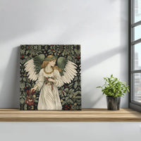 Holly Berry Botanical Canvas Print, William Morris Christmas Angel Canvas Art, Square Religious Canvas Wall Decor, Art Digital Download