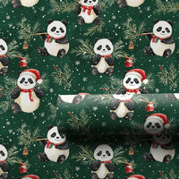 Adorable Santa Hat Bear Gift Wrap, Christmas Panda Wrapping Paper, Winter Holiday Wrapping Paper, Animal Lover Festive Gift Wrap Roll