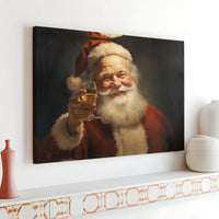 Vintage Oil Painting Santa Portrait, Santa Claus Toasting Canvas Wall Art, Christmas Holiday Canvas Print, Festive Canvas Decor