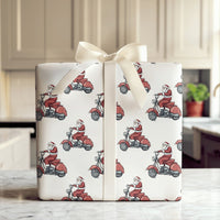Vintage Scooter Santa Claus Gift Wrap, Red Scooter Santa Wrapping Paper, Whimsical Santa Wrapping Paper, Christmas Holiday Gift Wrap