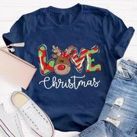 Festive Holiday Love Graphic Tee, Christmas Polka Dot Love Letters Shirt, Adorable Xmas Typography T-Shirt, Womens Christmas Present