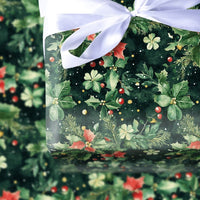 Pine Holly Christmas Gift Wrap, Watercolor Poinsettia Wrapping Paper, Botanical Winter Wrapping Paper, Traditional Holiday Wrapping Paper