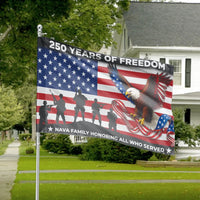 250 Years of Freedom House Flag | American Eagle & Military Silhouette Design | Premium Weather-Resistant Polyester | Patriotic Gift for Veterans