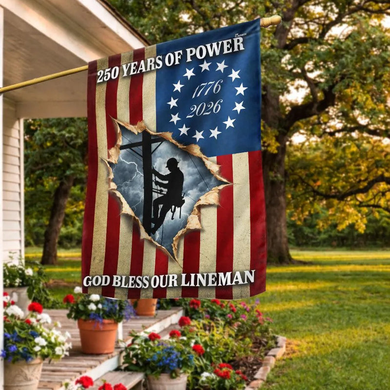 Lineman Garden Flag | 250 Years of Power 1776-2026 Commemorative | Double-Sided Patriotic Outdoor Decor | Gift for Electrical Workers