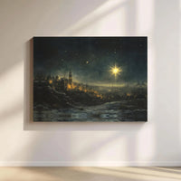 Snowy Nativity Scene Wall Art, Star of Bethlehem Canvas Art, Religious Christmas Print, Holiday Decor Printable Digital Download