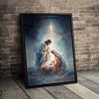 Holy Family Watercolor Wall Art, Nativity Scene Canvas Print, Christian Christmas Decor, Bethlehem Manger Canvas, Holiday Faith Present