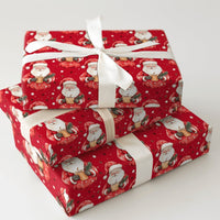 Red Cocoa Santa Claus Gift Wrap, Adorable Santa Christmas Wrapping Paper, Snowflake Holiday Wrapping Paper, Retro Xmas Gift Wrapping Paper Roll