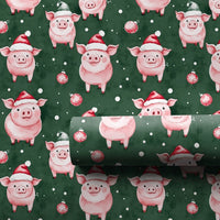 Santa Hat Pig Holiday Gift Wrap, Adorable Christmas Pigs Wrapping Paper, Humorous Animal Christmas Wrapping Paper, Winter Present Gift Wrap