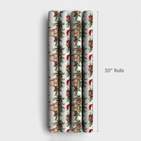 Santa Hat Mountain Lion Gift Wrap, Cougar Christmas Wrapping Paper, Holiday Cougar Paper Roll, Festive Wildlife Cougar Present Wrap