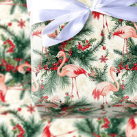 Tropical Holiday Gift Wrap, Pink Flamingo Christmas Wrapping Paper, Adorable Flamingo Wrapping Paper, Winter Holly Gift Wrap, Xmas Gift Wrap