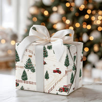 Farmhouse Holiday Gift Wrap, Red Tractor Christmas Wrapping Paper, Rustic Country Tractor Wrapping Paper, Winter Farm Present Wrap Roll