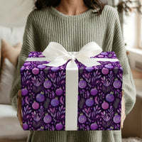 Watercolor Botanical Wrapping Paper, Purple Ornament Wrapping Paper, Elegant Christmas Wrapping Paper, Holiday Gift Wrap Roll
