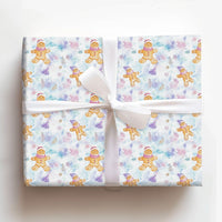 Pastel Winter Holiday Gift Wrap, Watercolor Gingerbread Man Wrapping Paper, Whimsical Christmas Wrapping Paper, Snowy Forest Gift Wrap Roll