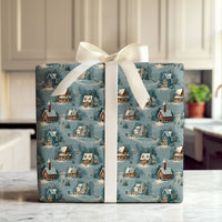 Vintage Christmas Gift Wrap, Snowy Village Wrapping Paper, Winter Town Present Paper, Comfy Holiday Gift Wrap Roll, Nostalgic Xmas Wrapping