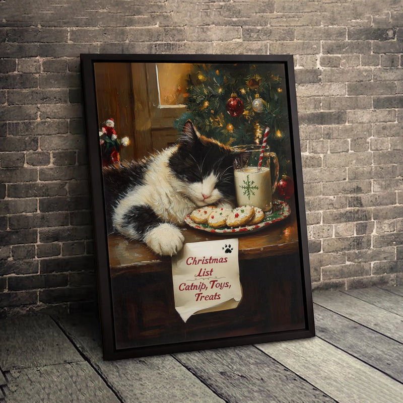 Holiday Kitten Cookies Print, Sleeping Cat Christmas Canvas, Cat Lover Christmas Wall Art, Comfy Winter Holiday Canvas, Adorable Pet Lover Present