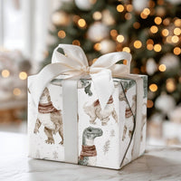 Watercolor T-Rex Gift Wrap, Dinosaur Christmas Wrapping Paper, Holiday Dino Wrapping Paper, Winter Dino Gift Wrap, Kids Christmas Paper