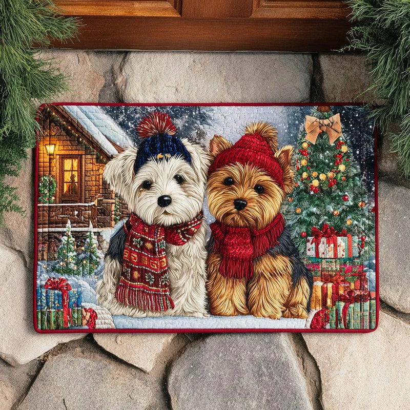 Yorkshire Terrier Holiday Welcome Mat, Frosty Yorkie Christmas Doormat, Winter Dog Floor Mat, Adorable Pet Lover Xmas Doormat, Front Door Decor