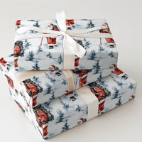 Watercolor Winter Forest Gift Wrap, Hiking Santa Wrapping Paper, Outdoor Santa Claus Christmas Wrapping Paper, Adventure Holiday Gift Wrap
