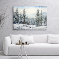 Snowy Pine Landscape Painting Print, Winter Forest Canvas Wall Art, Peaceful Holiday Season Decor, Rustic Christmas Tree Art Canvas
