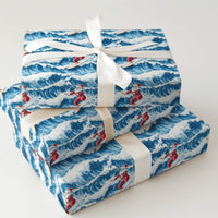 Coastal Beach Holiday Gift Wrap, Surfing Santa Christmas Wrapping Paper, Ocean Wave Santa Wrapping Paper