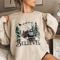 Vintage Holiday Train Pullover, Believe Christmas Train Sweatshirt, Christmas Movie Graphic Crewneck, Festive Winter Sweatshirt, Xmas Present