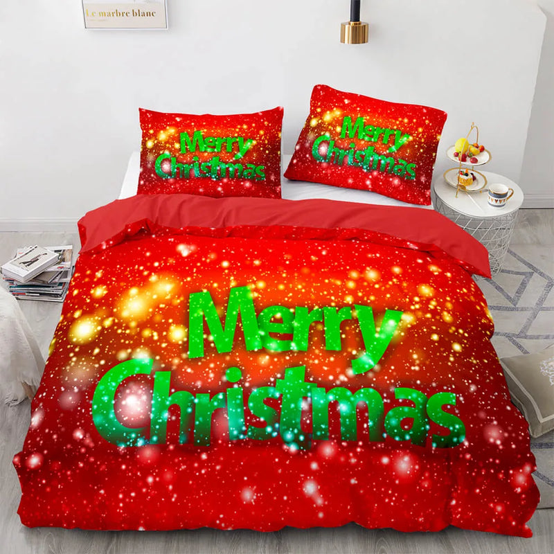 Red and Green Holiday Bedding Set, Merry Christmas Duvet Cover Set, Festive Microfiber Quilt Cover, Winter Bedding, Holiday Home Present