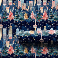 Snowy CN Tower Gift Wrap, Toronto Skyline Christmas Wrapping Paper, Night Cityscape Holiday Gift Wrapping Paper, Canada Winter Present Wrap