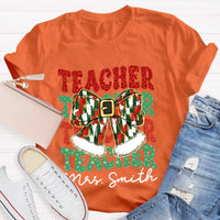 Custom Name Holiday Educator Graphic Tee, Personalized Teacher Christmas Bow Shirt, Adorable Winter Classroom T-Shirt, Teacher Xmas Present Idea