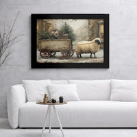 Farmhouse Christmas Wall Art, Winter Sheep Canvas Print, Rustic Holiday Sheep Poster, Country Farm Animal Digital Download Decor Art