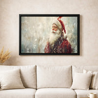 Snowy Santa Portrait Painting Canvas Print, Vintage Santa Claus Canvas Wall Art, Rustic Holiday Canvas Art, Christmas Home Wall Decor
