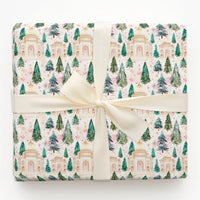 Watercolor Winter Forest Gift Wrap, Taj Mahal Christmas Wrapping Paper, Snowy India Landmark Wrapping Paper, Unique Holiday Gift Wrap