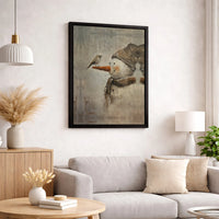 Winter Bird and Snowman Canvas Print, Rustic Snowman Canvas Wall Art, Country Holiday Wall Art, Seasonal Christmas Canvas Decor, Xmas Present