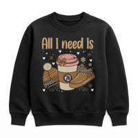 Comfy Coffee and Beanie Graphic, All I Need Is Sweatshirt, Winter Snowflake Crewneck, Retro Christmas Vibes Pullover, Holiday Present for Her