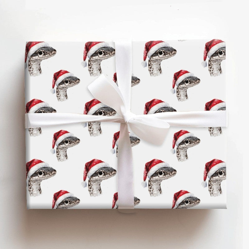 Santa Hat Reptile Holiday Gift Wrap, Snake Christmas Wrapping Paper, Watercolor Serpent Wrapping Paper, Humorous Animal Festive Wrapping Paper