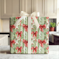Watercolor Desert Cactus Gift Wrap, Southwestern Christmas Wrapping Paper, Holiday Red Bow Wrapping Paper, Festive Country Present Wrap
