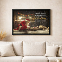 Religious Christmas Canvas Wall Art, Santa Kneeling at Manger Canvas Print, Christian Nativity Canvas Decor, Faith Holiday Home Present