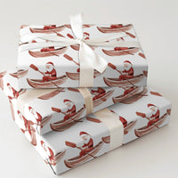 Coastal Christmas Gift Wrap, Rowing Boat Santa Wrapping Paper, Nautical Santa Claus Wrapping Paper, Boating Holiday Present Gift Wrap Roll