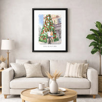 Personalized Holiday Canvas Print, Custom Couple and Pet Portrait Canvas, Watercolor Christmas Canvas Art, Family Pet Present for Couples