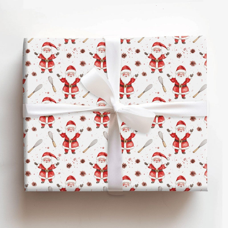 Pinecone and Whisk Gift Wrap Roll, Baking Santa Christmas Wrapping Paper, Culinary Chef Present Paper, Holiday Baker Gift Wrap