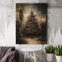 Rustic Holiday Canvas Print, Vintage Christmas Tree Canvas Art, Oil Painting Christmas Wall Decor, Festive Winter Canvas, Holiday Home Present